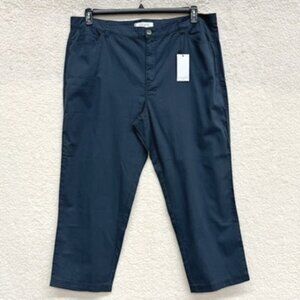 VIOLETA by Mango Cotton Straight Leg Taper Pants Size 22 Blue Khaki Slacks NEW